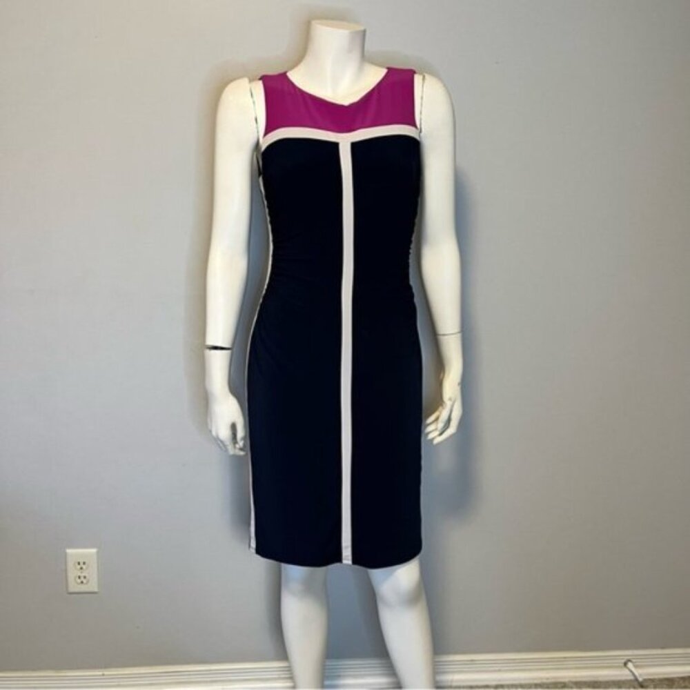 Ralph Lauren ColorBlock Sleeveless Sheath Dress in Navy Blue and Hot Pink